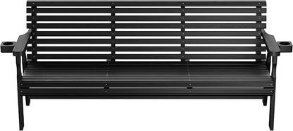 Amish Casual Heavy Duty 6 Foot Pressure Treated Outdoor Garden Bench in Semi Solid Black Stain with Cup Holders - Amish Crafted Roll Back Design, 700 Lb Weight Capacity