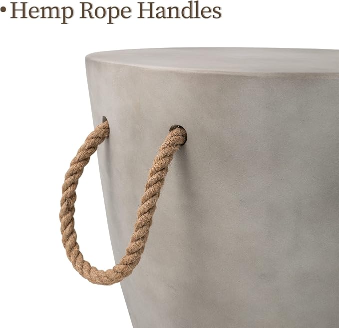 COSIEST Set of 2 Outdoor Cup Shaped Side Table, Concrete Side Table w Hemp Rope Handles, 17''Patio Side Tables End Table - Photo 4