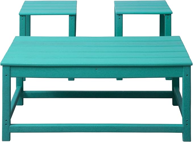 WestinTrends Malibu 3-Piece Set Outdoor Coffee and Side Table for Adirondack Chair, Turquoise