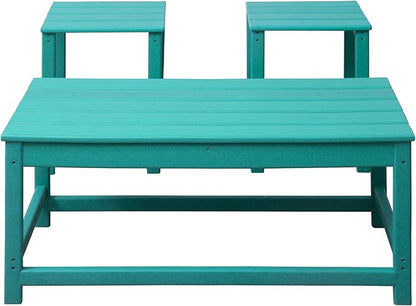 WestinTrends Malibu 3-Piece Set Outdoor Coffee and Side Table for Adirondack Chair, Turquoise