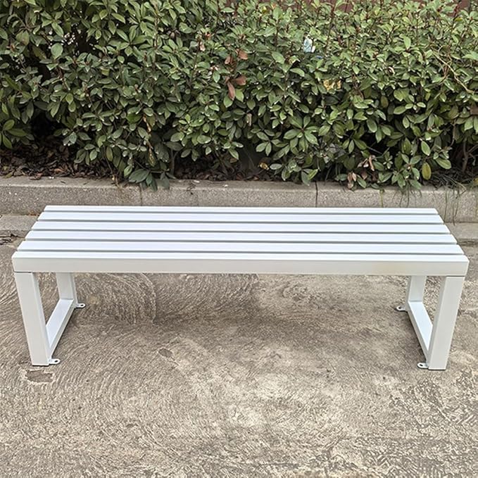 Outdoor Garden Bench Metal Park Seat Weatherproof 3-Person Deck Furniture Backless Furniture Seating for Front Porch,Lawn,Path,Yard(White,71 Inch)