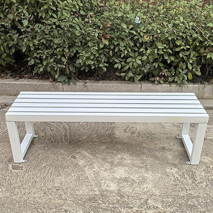 Outdoor Garden Bench Metal Park Seat Weatherproof 3-Person Deck Furniture Backless Furniture Seating for Front Porch,Lawn,Path,Yard(White,39.3 Inch)