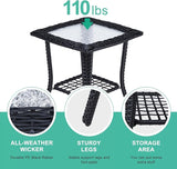 Outdoor Wicker Side Table, Rattan End Table with Glass Top - Photo 6