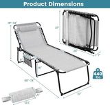 Goplus Chaise Lounge Chair Outdoor, Extra Large Folding 5-Postion Beach Lounger with Detachable Pillow, Side Pocket - Photo 3