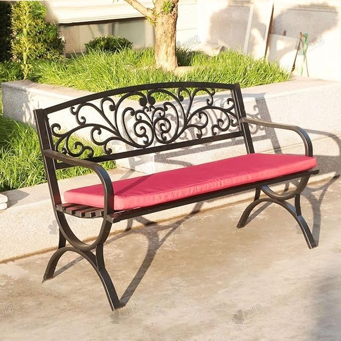 Weatherproof 50" Outdoor Metal Garden Bench for 2, Floral Backrest & Arch Legs, Stylish Patio Seating, Ideal for Lawn, Porch, Park & Backyard Furniture (Black)