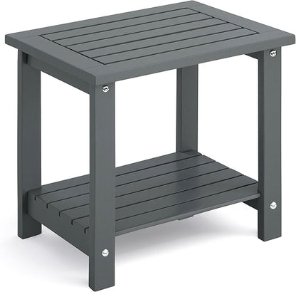 2-Tier Adirondack Outdoor Side Table, 16.6" Acacia Weather-Resistant End Table with Shelf for Patio, Garden, Lawn, Living Room (Grey)
