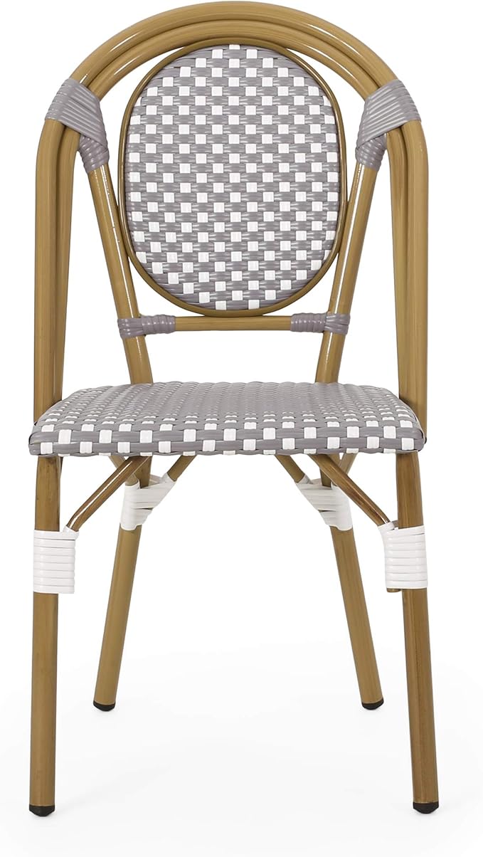 Christopher Knight Home Gwendolyn Outdoor French Bistro Chairs (Set of 4), Gray + White + Bamboo Print Finish - Photo 10