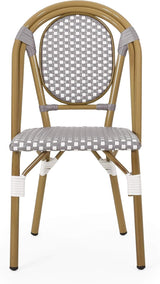 Christopher Knight Home Gwendolyn Outdoor French Bistro Chairs (Set of 4), Gray + White + Bamboo Print Finish - Photo 10