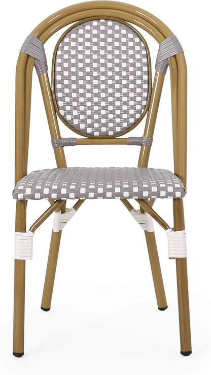 Christopher Knight Home Gwendolyn Outdoor French Bistro Chairs (Set of 4), Gray + White + Bamboo Print Finish