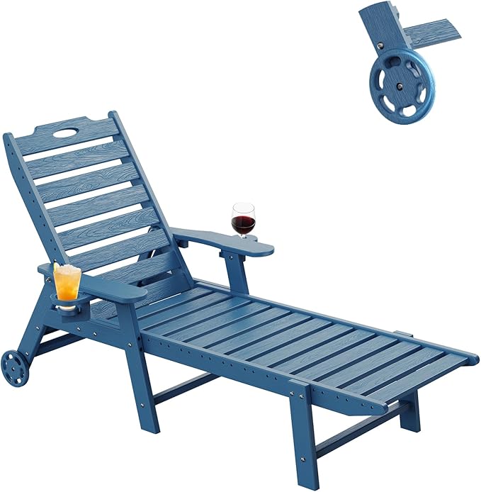 Carauci Lounge Chair Outdoor, HDPE Chaise Lounge with Wheels - Photo 1