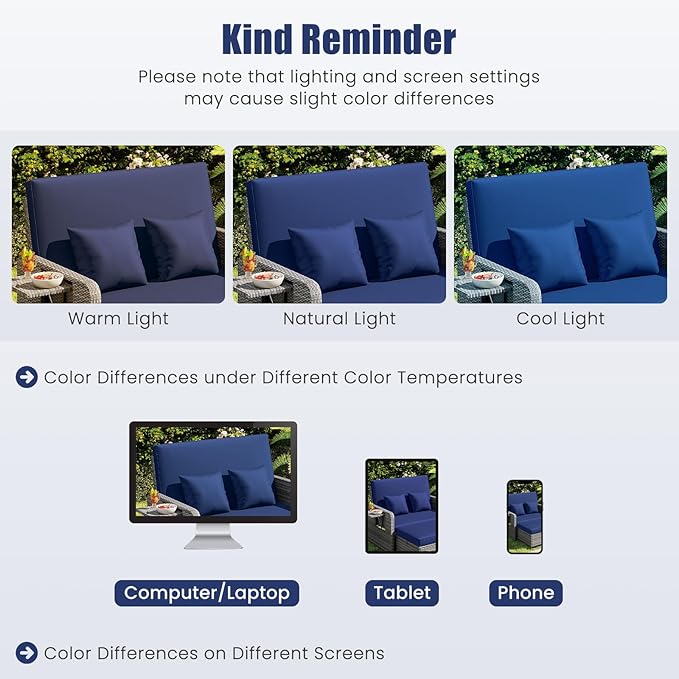 LDAILY Moccha Outdoor Daybed, Wicker Loveseat Sofa Set with 4-Postion Adjustable Backrest, Storage Ottoman, Cushions - Photo 6