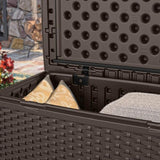 Suncast 30 Gallon Resin Outdoor Patio End Table Storage Box, Java, Made in the USA - Photo 8
