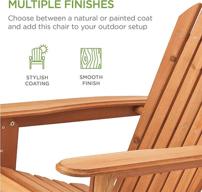 Best Choice Products Folding Adirondack Chair Outdoor Wooden Accent Furniture Fire Pit Lounge Chairs for Yard, Garden, Patio w/ 350lb Weight Capacity - Natural