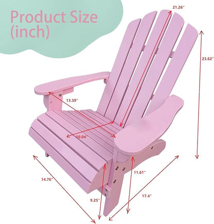 ROSE BLOOM Kids Adirondack Chair, Solid Wood Outdoor Patio Weather Resistant Chair for Children, Classic seat for Deck, Garden, Backyard, Porch and Lawn (Pink)