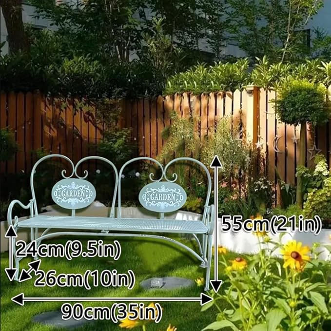 Small Metal Garden Bench, Patio Bench with Armrest, Park Yard Outdoor Furniture for Lawn Yard Porch Work Entryway(Green)