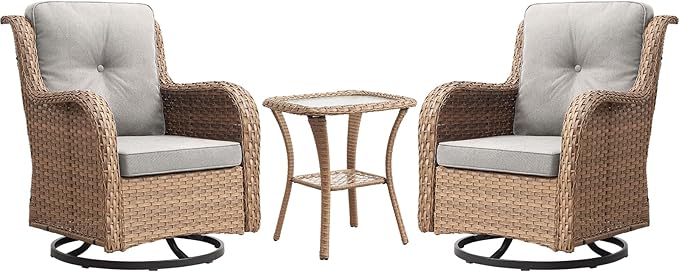 Rilyson Patio Chairs Rocking Swivel Chiar - 3 Piece Outdoor Wicker Patio Bistro Set Rattan Rocker Glider Chairs with - Photo 1