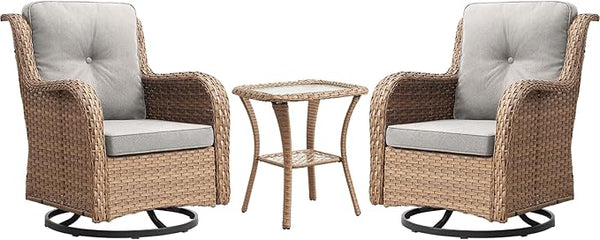 Rilyson Patio Chairs Rocking Swivel Chiar - 3 Piece Outdoor Wicker Patio Bistro Set Rattan Rocker Glider Chairs with - Photo 1