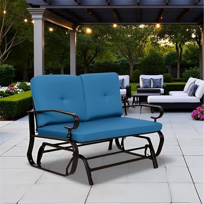SUNCROWN Outdoor Swing Glider Chair, Patio 2 Seats Loveseat Rocking Chair with Cushions - Photo 4