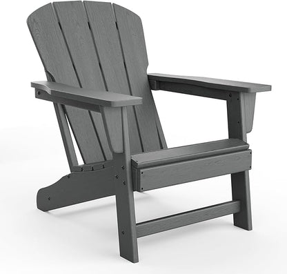 Outdoor Adirondack Chairs, HDPE Plastic Patio Chairs for All Weather, Weather-Resistant Fire Pit Chair with Wide Armrests & Slatted Back, Heavy-Duty Outdoor Seating for Patio, Deck, Lawn, Grey