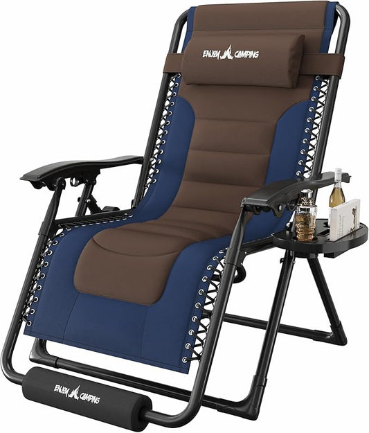 Amopatio Foldable Zero Gravity Chair, Oversized Outdoor Reclining Chair, 500LB Weight Capacity XLPatio Recliner with 0-170° Adjustable Backrest, Heavy Duty Lounge Chair with Cup Holder