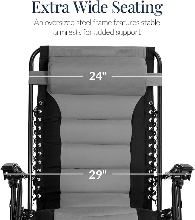 Best Choice Products Oversized Padded Zero Gravity Chair, Folding Outdoor Patio Recliner - Photo 4