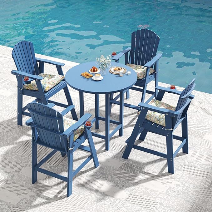 Sundale Outdoor Adirondack Bar Chairs Set of 2, Patio HDPE Bar Stools with Backrest - Photo 8