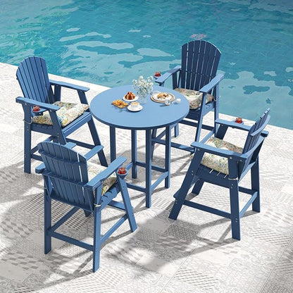 Sundale Outdoor Adirondack Bar Chairs Set of 2, Patio HDPE Bar Stools with Backrest, 30 Inch Seat Height Bistro Tall Dining Counter Barstools with Cushion, All-Weather Pub Height Chair, Navy Blue