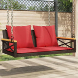 Brown PE Rattan Patio Swing Bench 42.9"x24.4"x15.7" with Red Cushions for Outdoor Relaxation - Photo 1