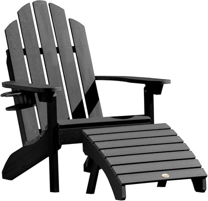 highwood Classic Wesport Adirondack Chair with Ottoman and Cup Holder, Black