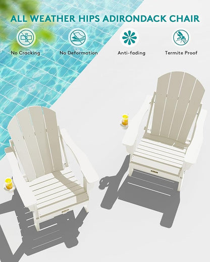 SERWALL Folding Adirondack Chair Set of 8 - Folding Adirondack Chairs with Cup Holder, HIPS Outdoor Chairs Weather Resistant Fire Pit Chairs- White
