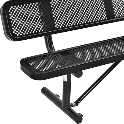 Global Industrial 6'L Heavy Duty Outdoor Steel Picnic Bench with Backrest, Perforated Metal, Portable Outdoor Bench, 1000 lbs Capacity, Black, 72" L x 24" W x 33" H