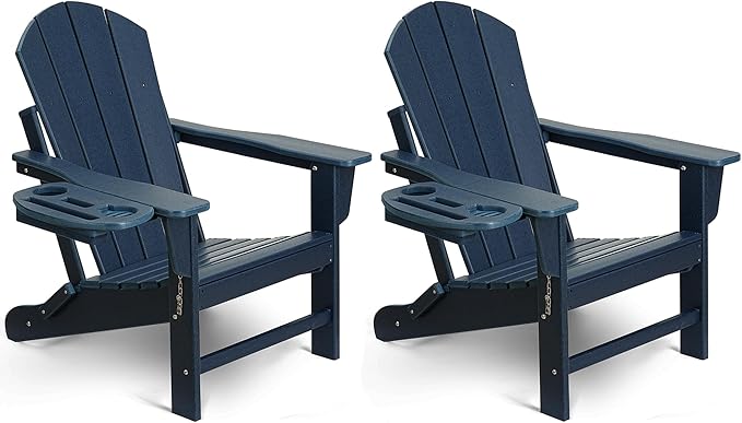 Adirondack Chair Set of 2, HDPE Folding Adirondack Chair with Multifunctional Cup Holder - Photo 1