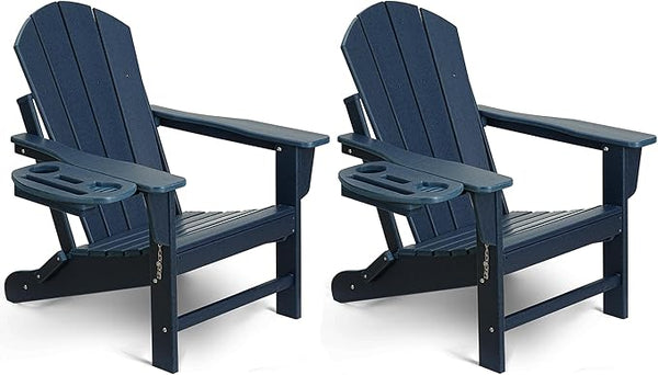 Adirondack Chair Set of 2, HDPE Folding Adirondack Chair with Multifunctional Cup Holder - Photo 1