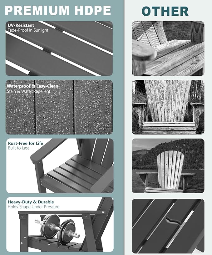 Adirondack Chair Set of 6, All Weather HDPE Fire Pit Chairs, Oversized Plastic Adirondack Chair for Outdoor, Balcony - Photo 4