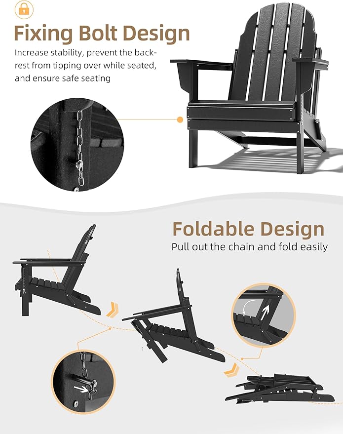 Folding Adirondack Chair - Durable HDPE Poly Lumber All-Weather Resistant - Photo 5