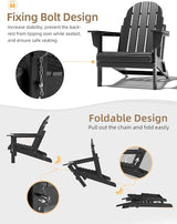 Folding Adirondack Chair - Durable HDPE Poly Lumber All-Weather Resistant - Photo 5