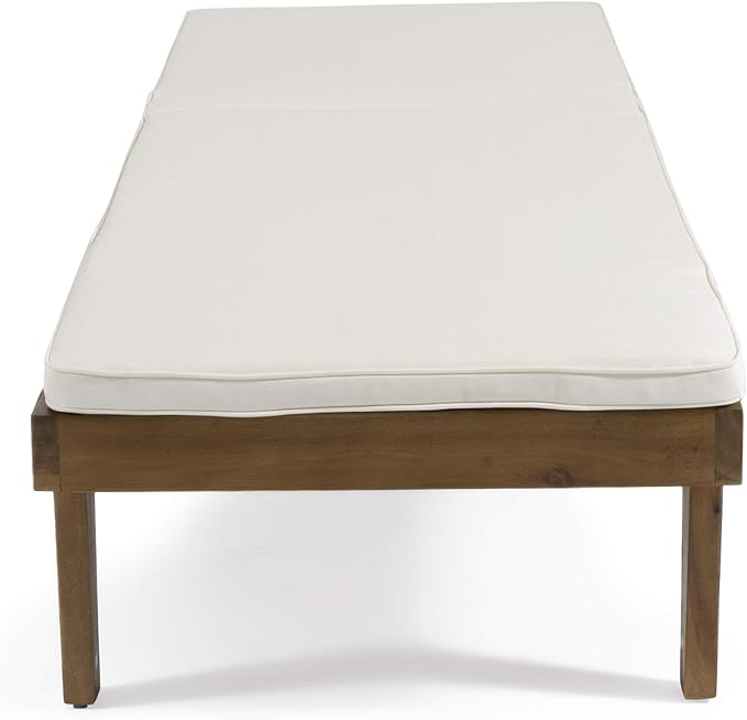 Christopher Knight Home Warner Outdoor Acacia Wood 3 Piece Chaise Lounge Set, Teak Finish, Cream