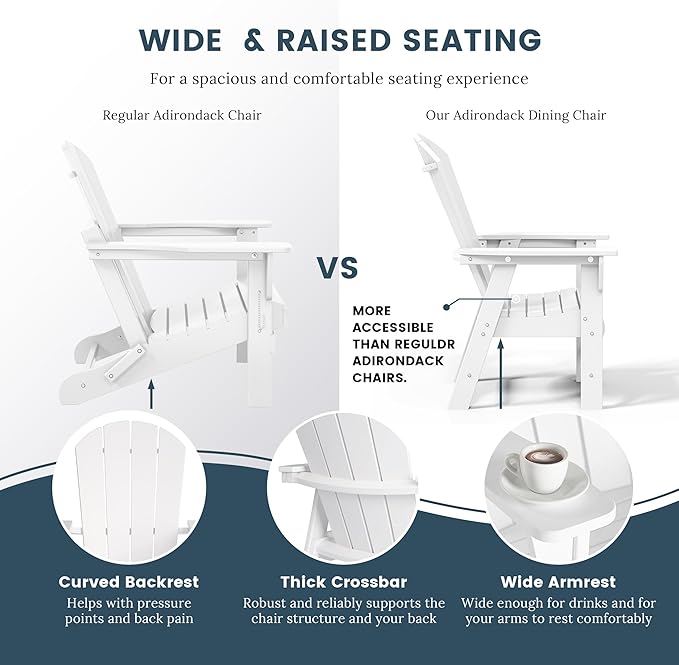 WO WESTIN OUTDOOR HDPE Laguna Adirondack Casual Patio Dining Chair,White