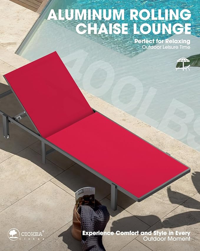 Ciokea Aluminum Chaise Lounge Chair Outdoor with Wheels - Photo 7
