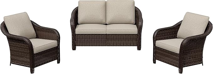 3 Pieces Outdoor Patio Conversation Set, 55" Couch, 2 Chairs - Photo 8