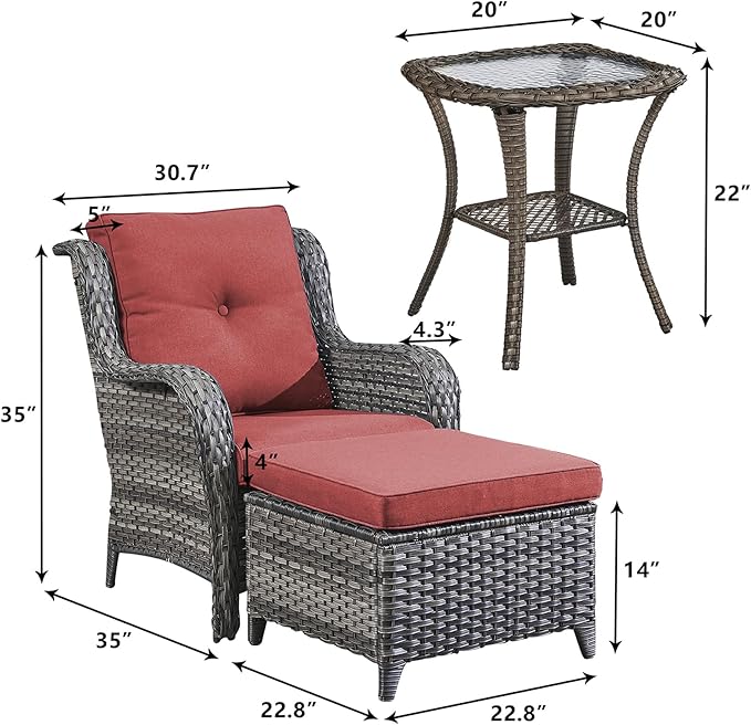 Rilyson Outdoor Patio Furniture Chairs Set - 5 Piece Wicker Rattan Patio Sectional Conversation Sets with 2 Armrest - Photo 3