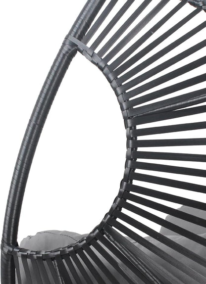 Patio Egg Chair, Oversized Outdoor Wicker Egg Chair with 8" Thick Cushion, PE Rattan Lounge Chair with Steel Frame for Balcony, Backyard, Garden, Sunroom, Black＋Gray