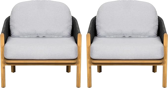 Christopher Knight Home Grotta Acacia Wood Patio Accent Chair Set of 2, Wooden Lounge Chair Outdoor - Photo 4