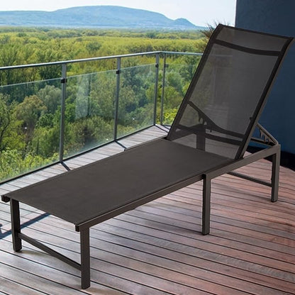 Lounge Chair Outdoor Set of 4, Foldable & Assembly Free Aluminum Chaise Lounge Chair with 5-Position Recliner, Pool Lounge Chairs for Outside Poolside Beach Lawn (Black)