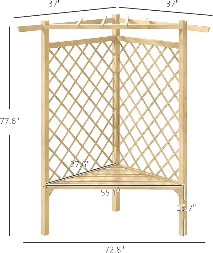 Outsunny 55" Garden Arch Bench, Wooden Trellis Park Bench with Slatted Seat for Outside, Lattice Backrest for Vines & Climbing Plants Outside On Deck, Lawn, Porch, Natural