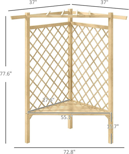 Outsunny 55" Garden Arch Bench, Wooden Trellis Park Bench with Slatted Seat for Outside, Lattice Backrest for Vines & Climbing Plants Outside On Deck, Lawn, Porch, Natural
