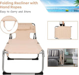 GYMAX Tanning Chair, Folding Beach Lounger with Face Arm Hole, Adjustable Backrest, Side Pocket, Pillow & Carry Handle - Photo 4