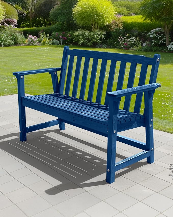 Outdoor Bench, 2-Person HDPE Garden Bench, All Weather Poly Patio Bench for Outdoors, Garden, Backyard, Porch and Park - Photo 2