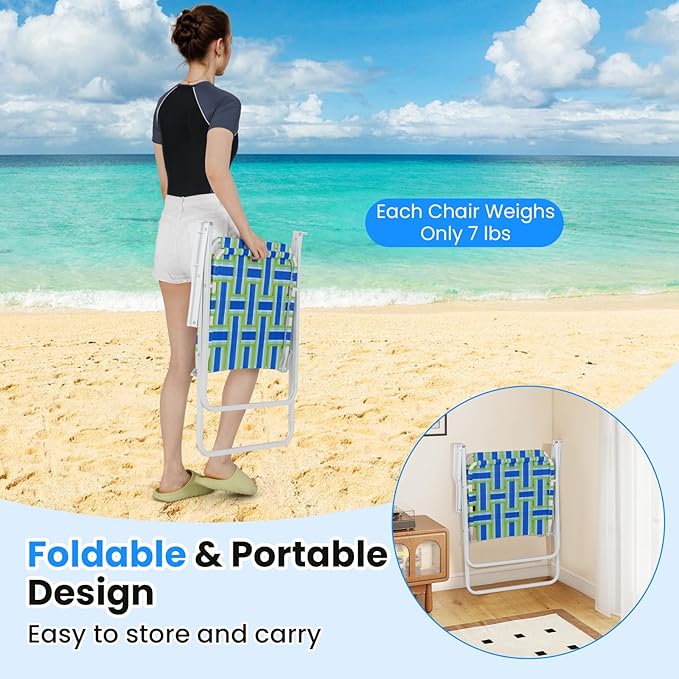 GYMAX Lawn Chair Folding, Webbed Beach Lounge Chairs Set with Highback - Photo 7