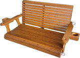 Wooden Porch Swing 2-Seater, High Backrest and Deep Seat, Bench Swing with Cupholders, Hanging Chains and 7mm Springs - Photo 8